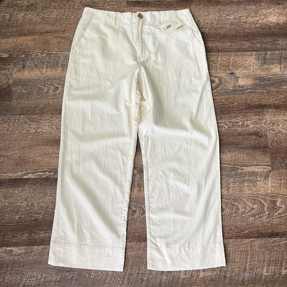 Nurture By Westbound Linen Blend Wide Leg Cropped Pant Sz 12 Bone‎ Coastal